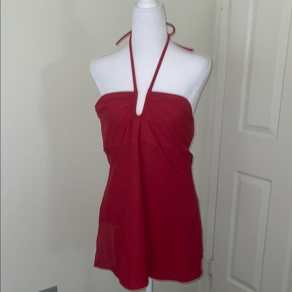 Red Sleeveless Halter One-Piece Swimwear